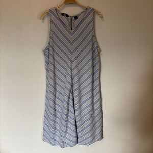 Lands End Dress Midi 100% Linen l Striped Nautical Sleeveless Lagenlook Vacation